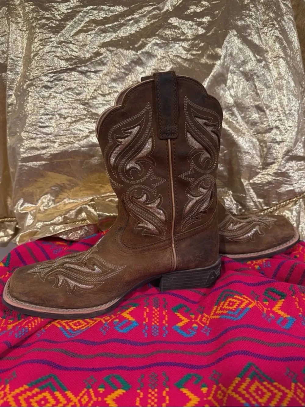Ariat Gold/Brown Girls Western Heeled Boots